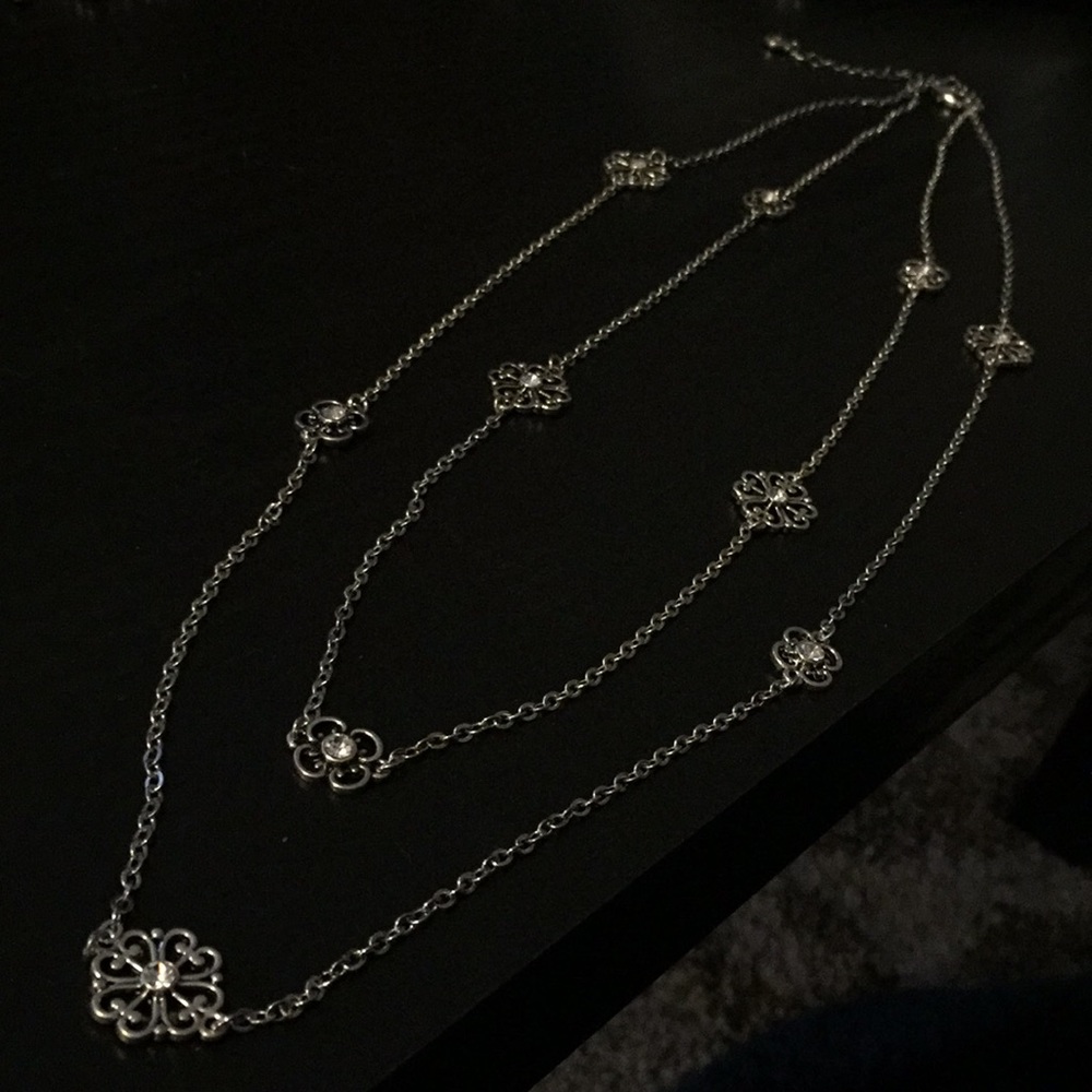Silver Double Strand Gem Detail Necklace